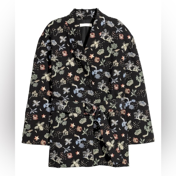 H&M Botanical Embroidered Midi Length Jacket in Black Size S - Picture 1 of 15